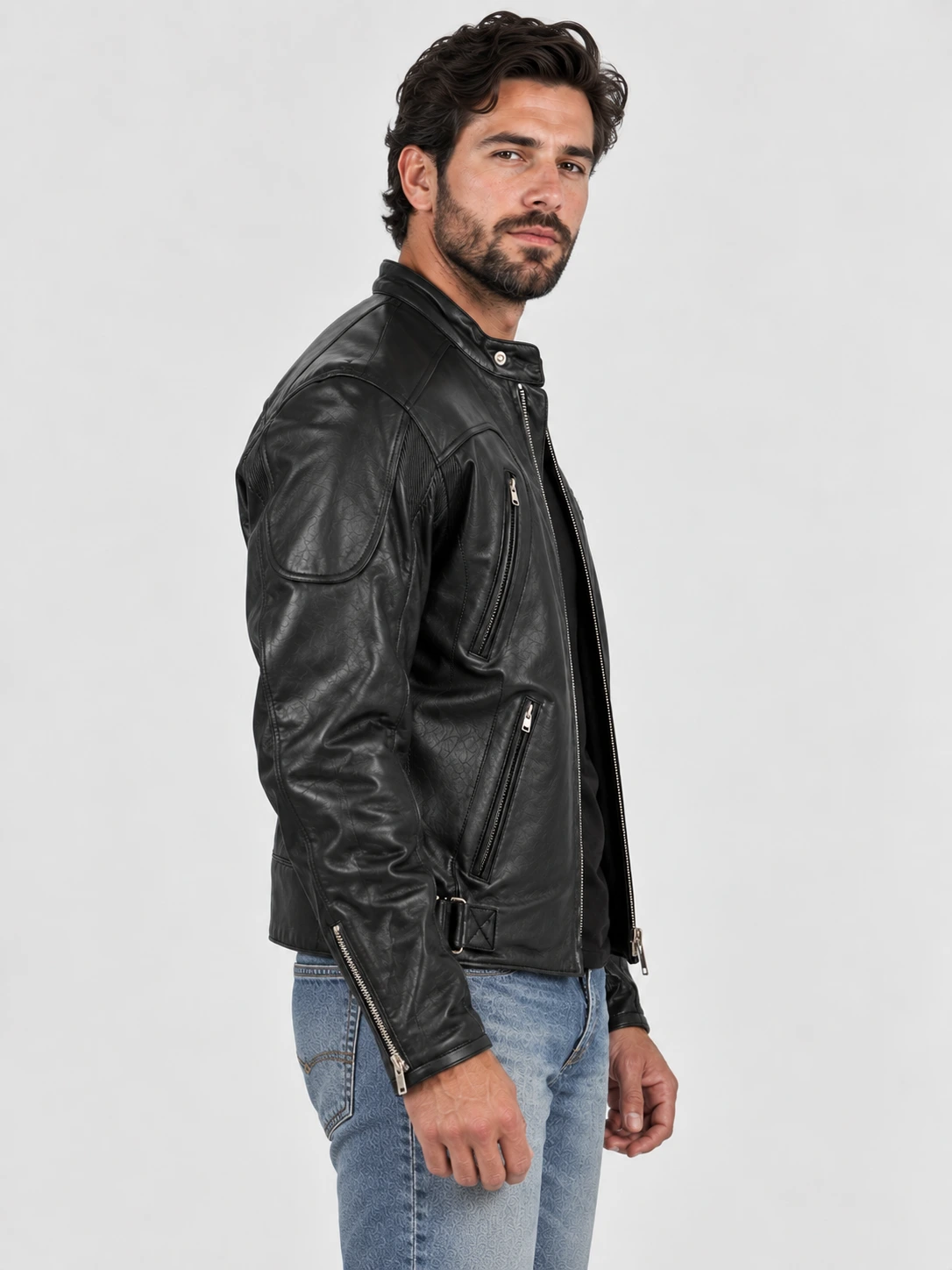 Men's Premium Quality Leather Motorcycle Jacket with Zipper Air Vents