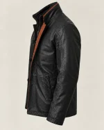 Men's Black Washed Car Coat with Contrast Placket