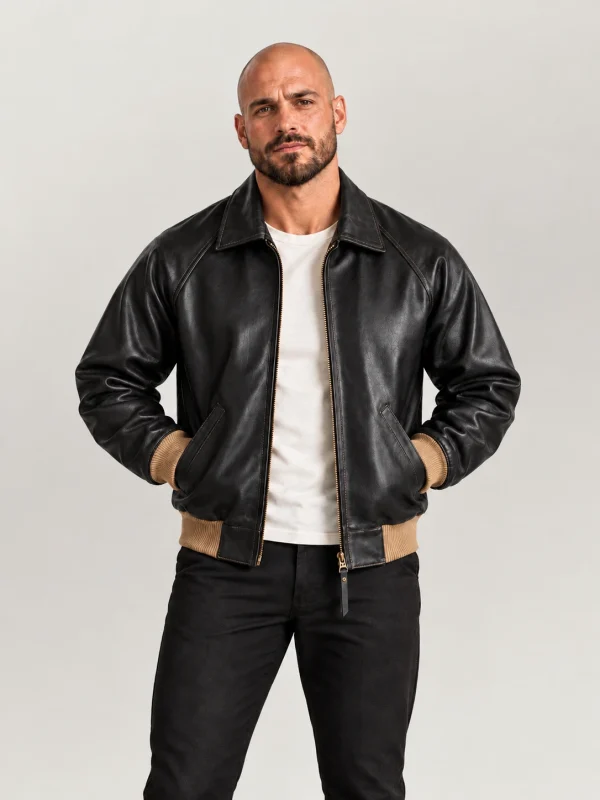 Men's Black Cowhide Leather Jacket