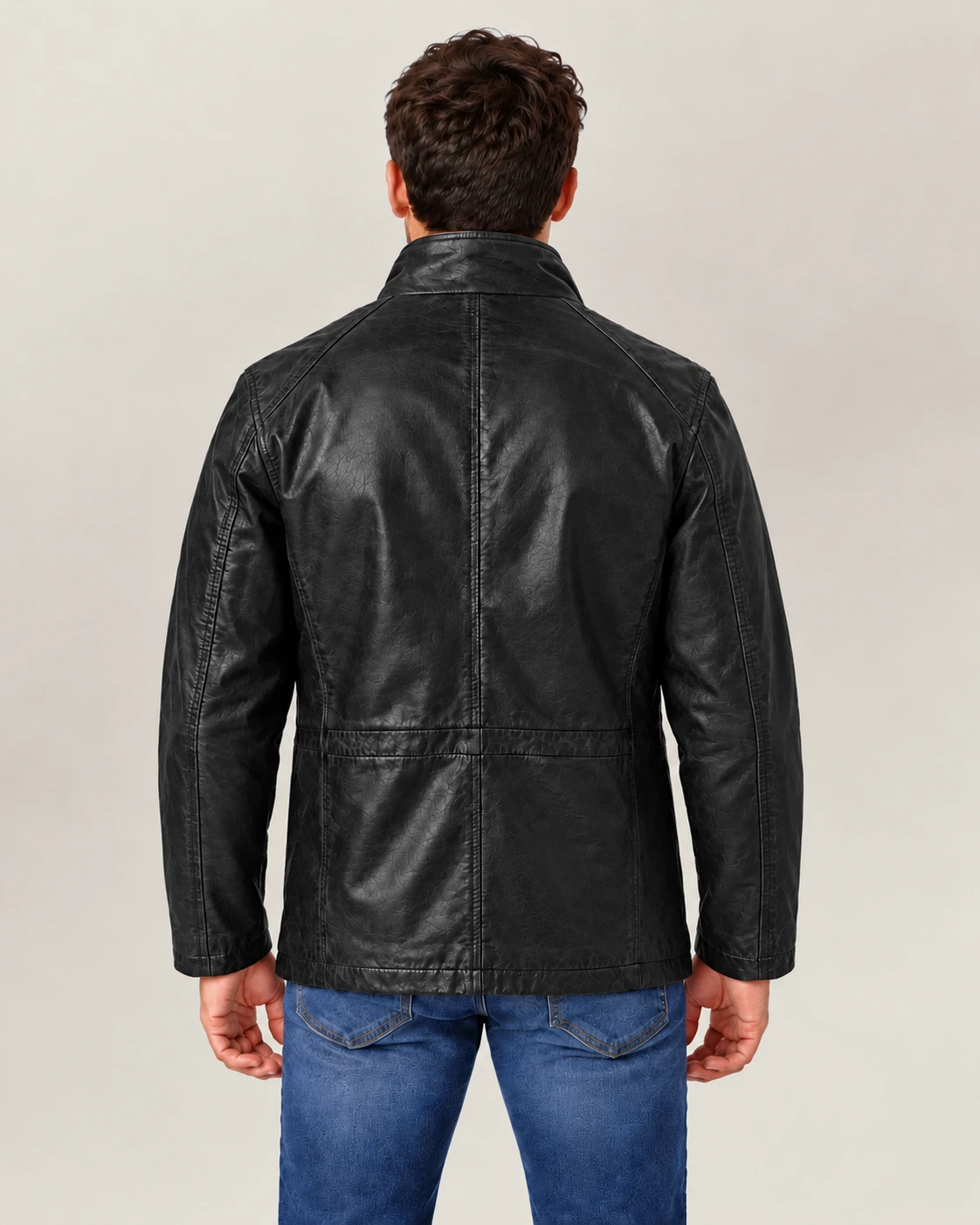 Men's Black Washed Car Coat with Contrast Placket