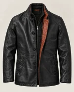 Men's Black Washed Car Coat with Contrast Placket