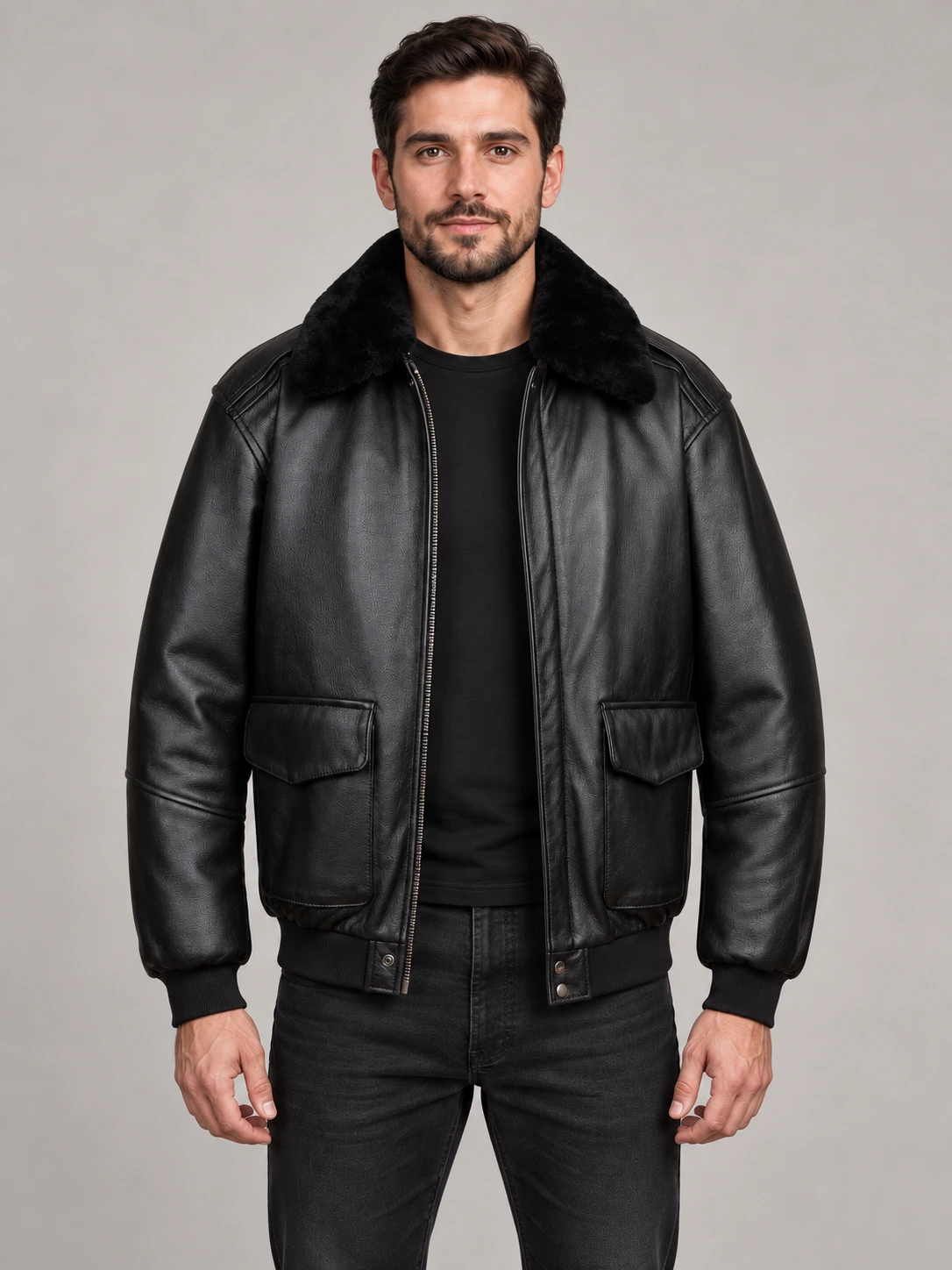 Men's Premium Leather Aviator Bomber Jacket
