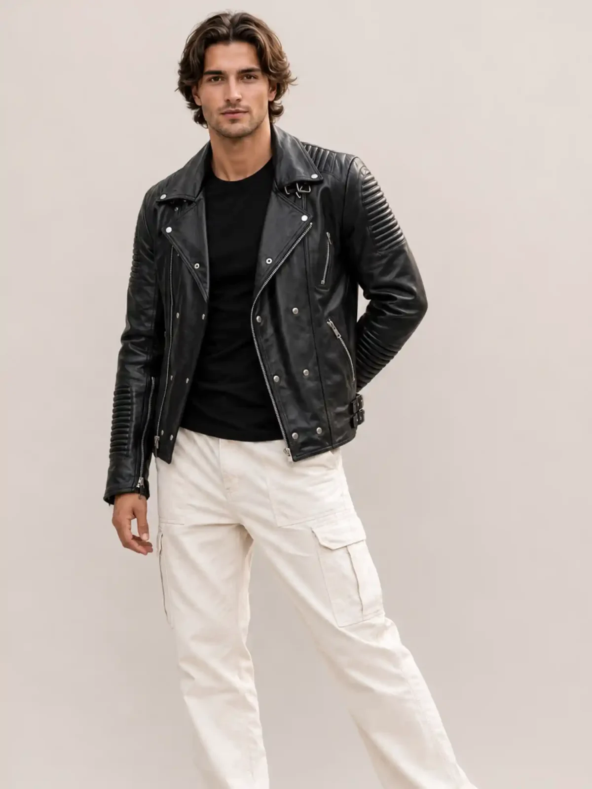 Men's Ribbles Biker Leather Jacket
