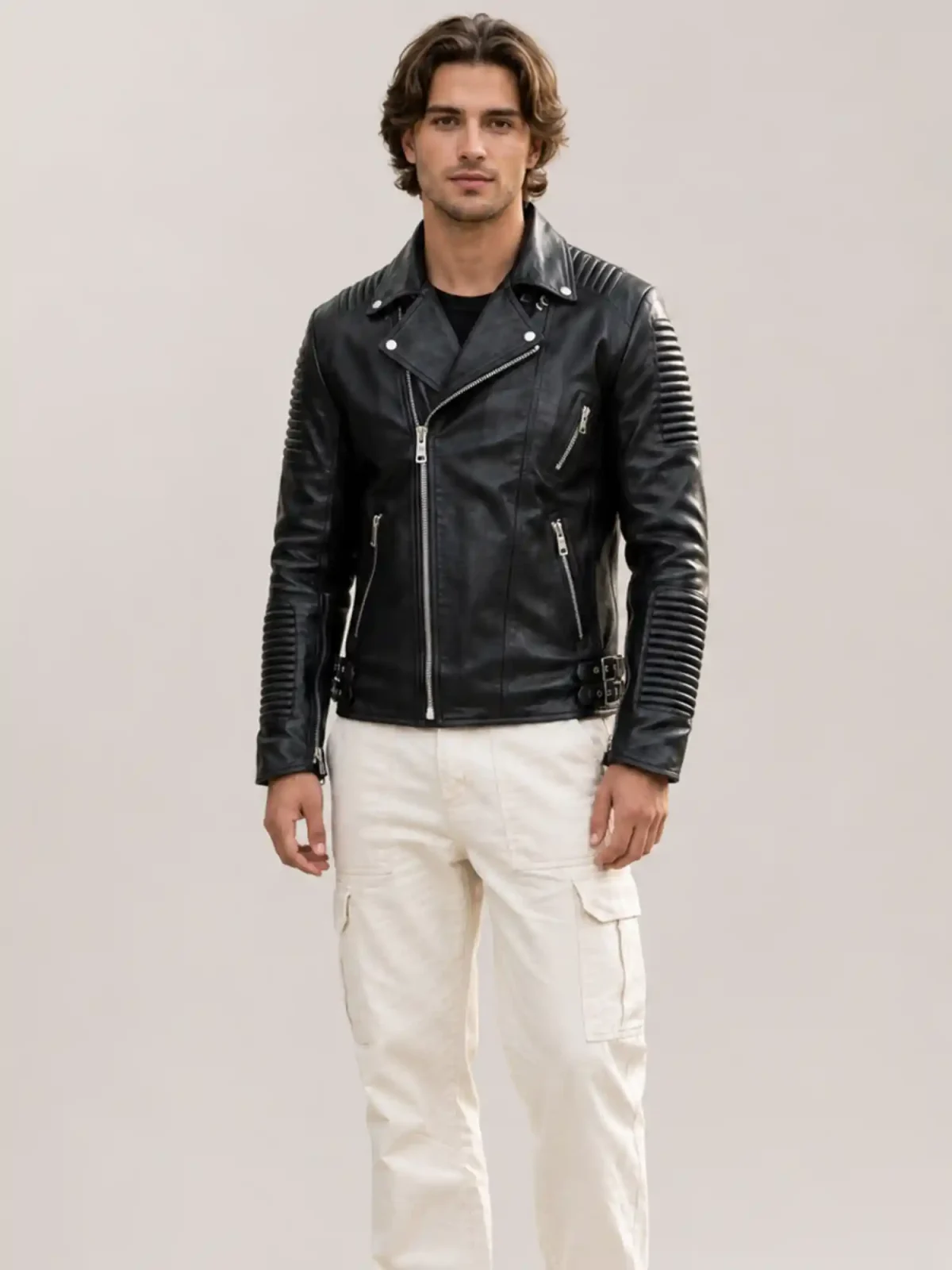 Men's Ribbles Biker Leather Jacket