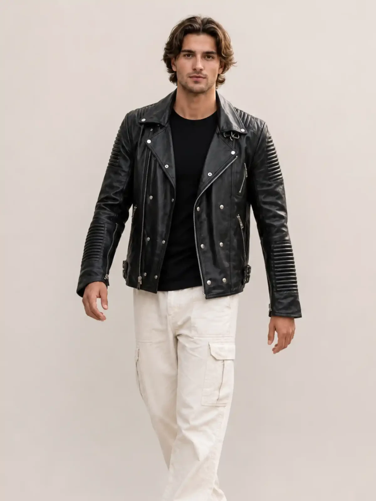 Men's Ribbles Biker Leather Jacket