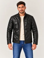 Men's Black Lucio Leather Bomber Jacket