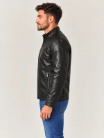 Men's Black Lucio Leather Bomber Jacket