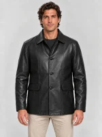 Men's  Black Premium Four Button Car Leather Coat