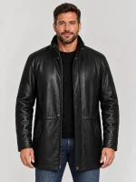 Men's Black Classic leather Car Coat