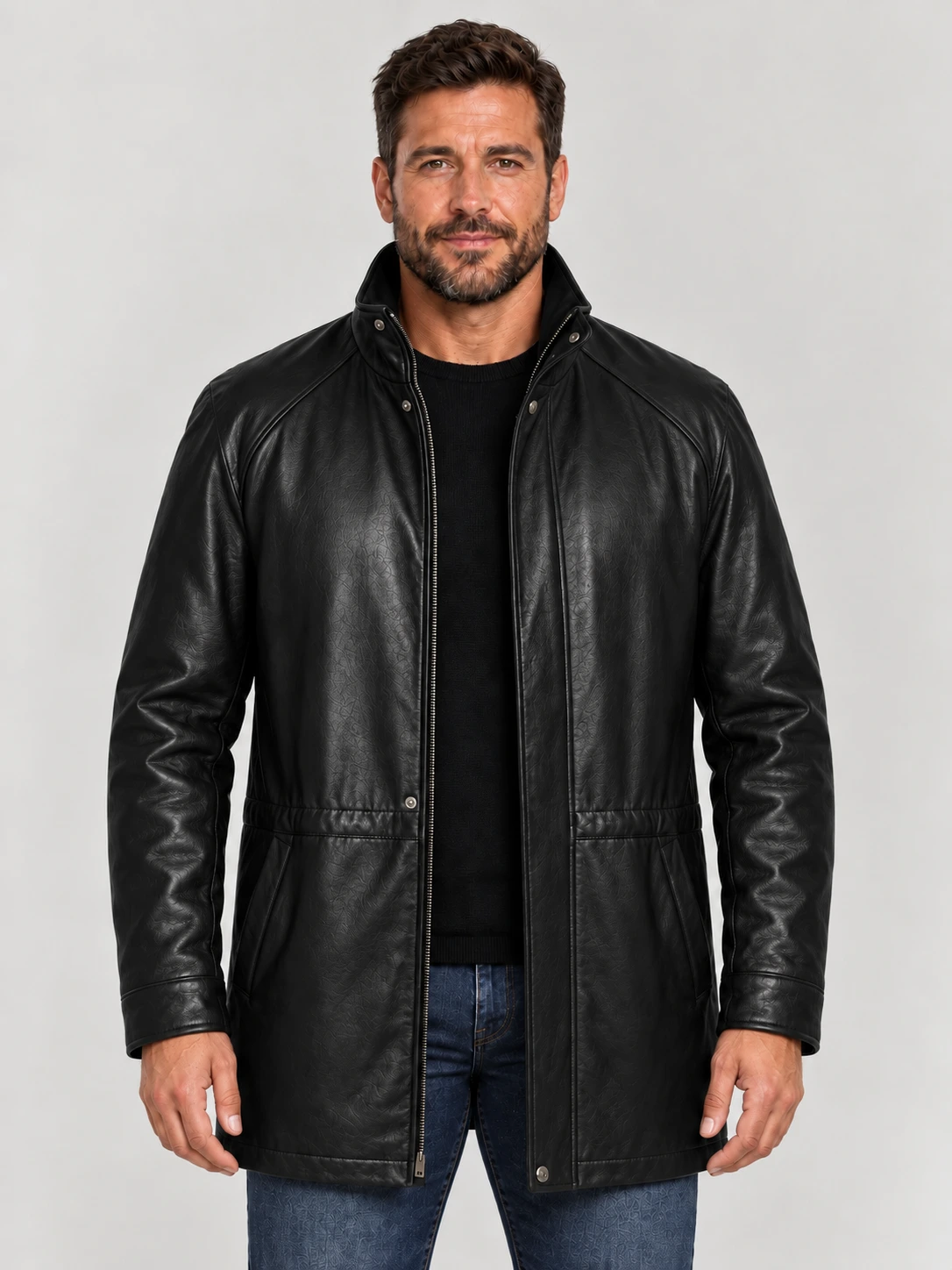 Men's Black Classic leather Car Coat