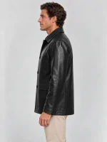 Men's  Black Premium Four Button Car Leather Coat
