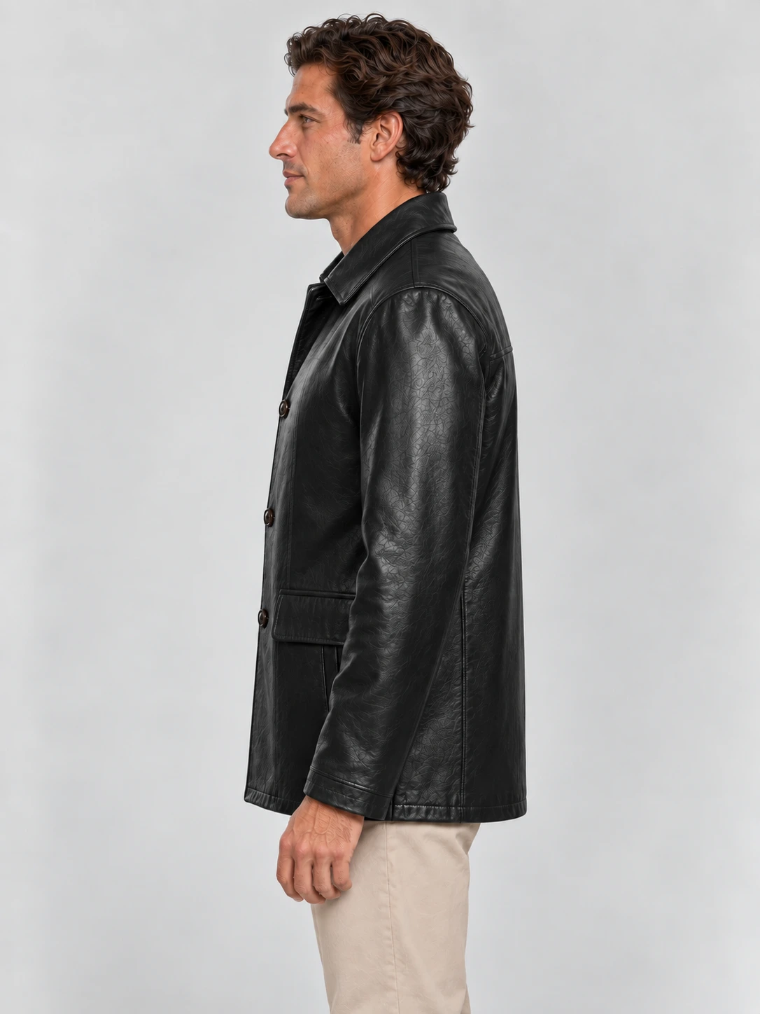 Men's  Black Premium Four Button Car Leather Coat