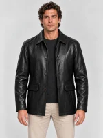 Men's  Black Premium Four Button Car Leather Coat