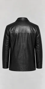 Men's  Black Premium Four Button Car Leather Coat