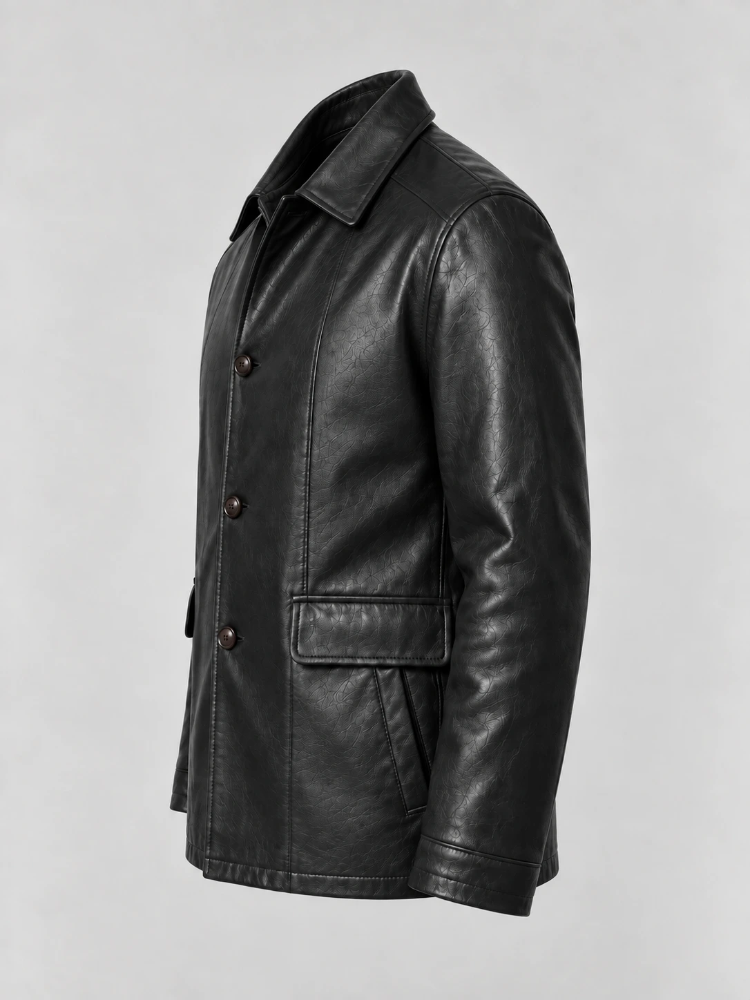 Men's  Black Premium Four Button Car Leather Coat