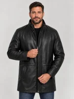 Men's Black Classic leather Car Coat