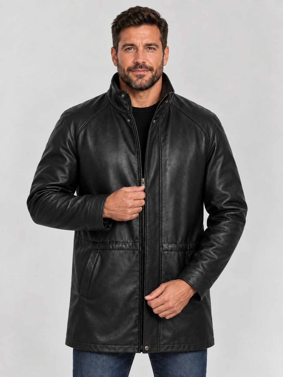 Men's Black Classic leather Car Coat
