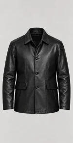 Men's  Black Premium Four Button Car Leather Coat