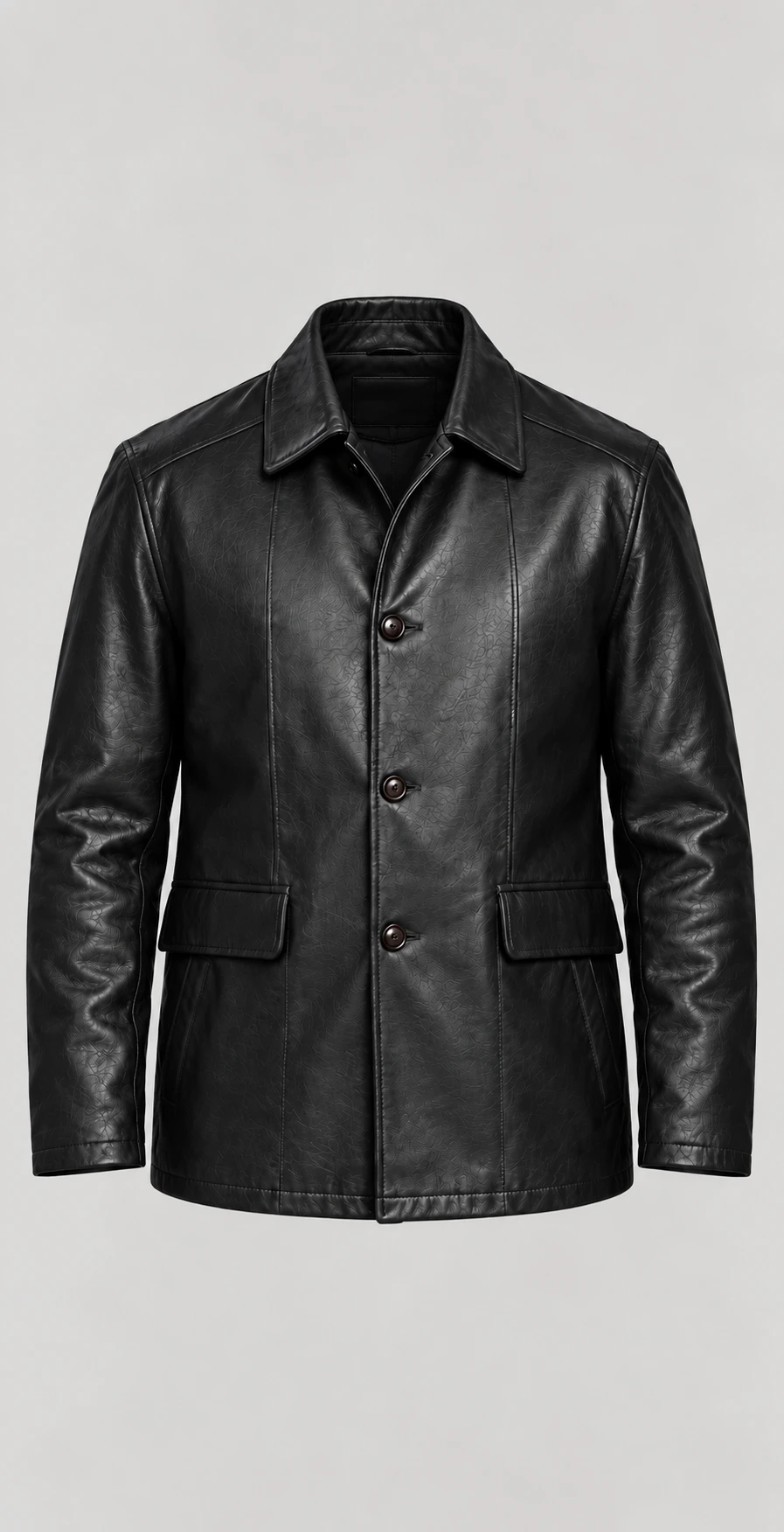 Men's  Black Premium Four Button Car Leather Coat