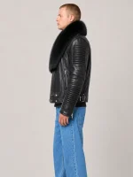 Men's Black Biker Ribbles Leather Jacket