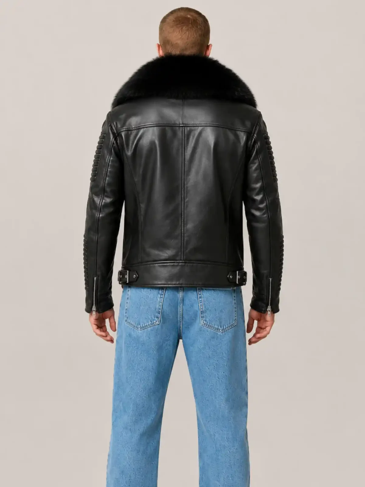 Men's Black Biker Ribbles Leather Jacket