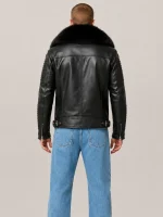 Men's Black Biker Ribbles Leather Jacket