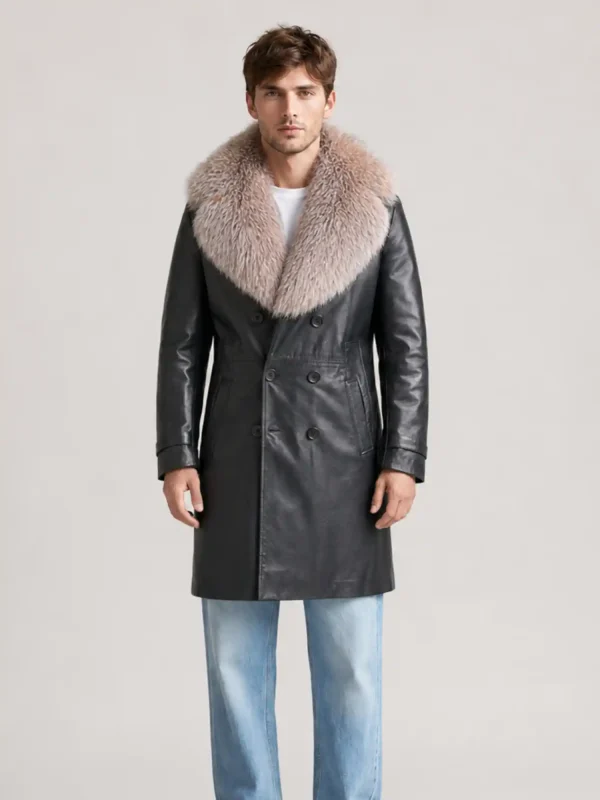 Men's Trench 3/4 Black Leather Peacoat