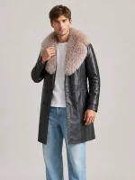 Men's Trench 3/4 Black Leather Peacoat