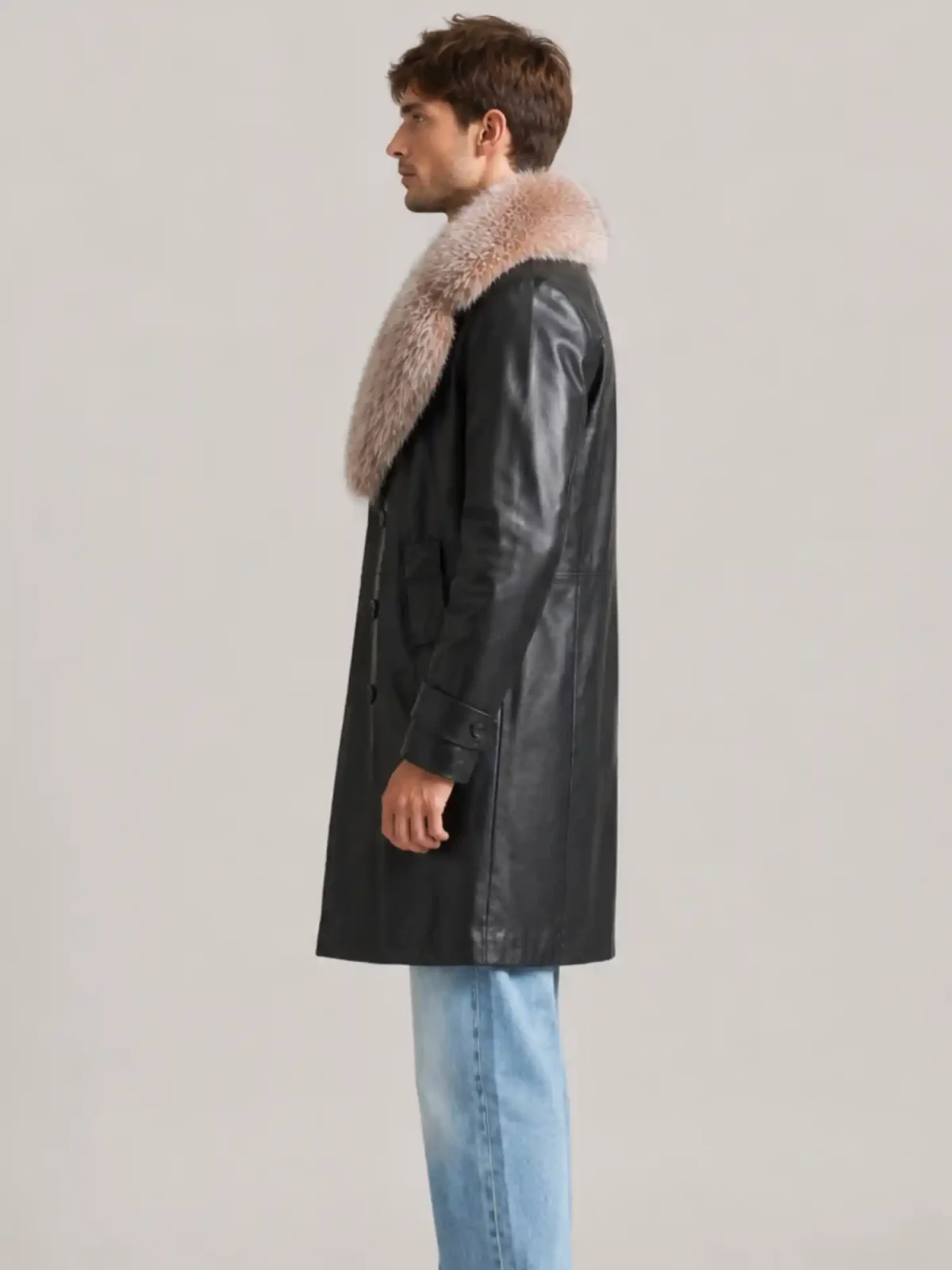 Men's Trench 3/4 Black Leather Peacoat