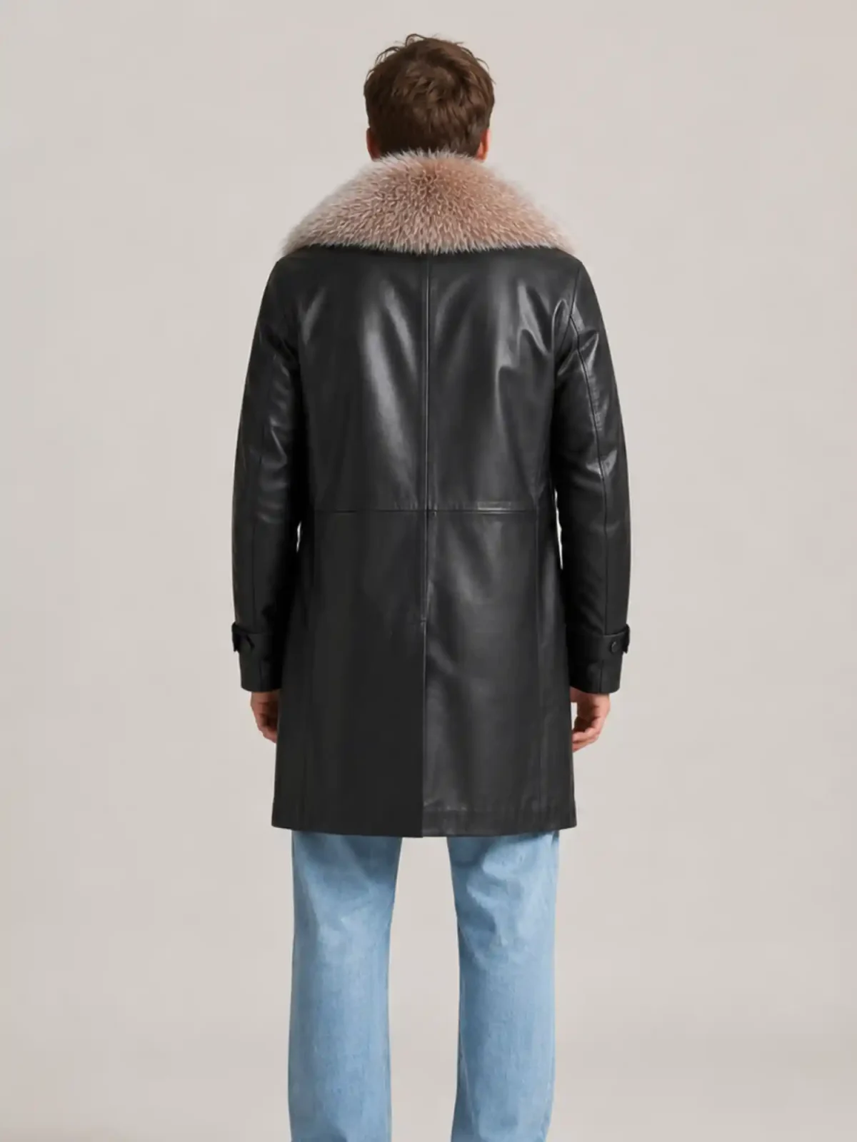 Men's Trench 3/4 Black Leather Peacoat