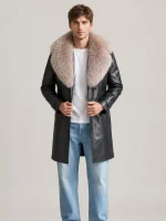 Men's Trench 3/4 Black Leather Peacoat