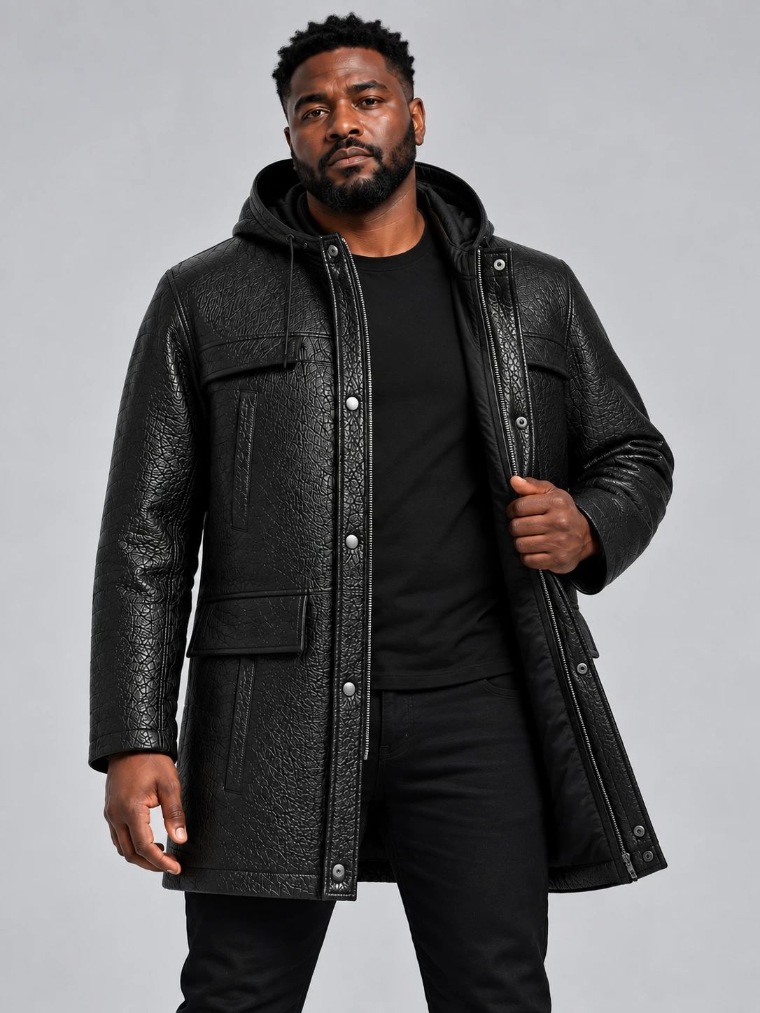 Men's Hooded Parka Coat with Zip