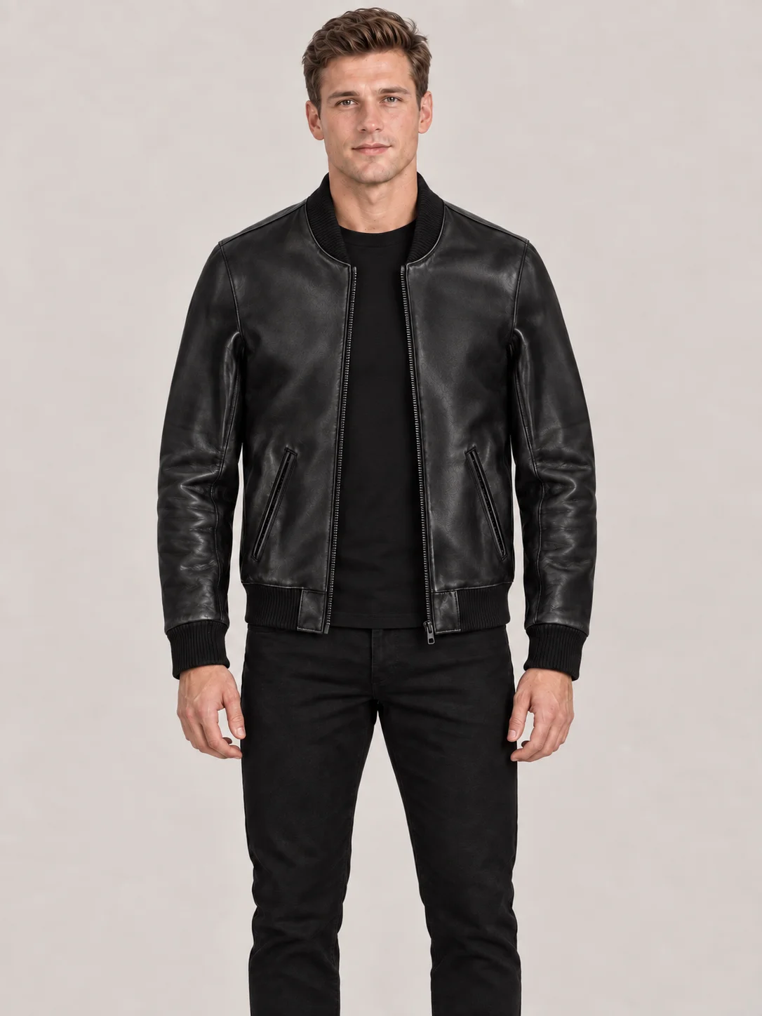 Men's Black Suede Bomer leather jacket