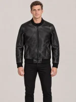 Men's Black Suede Bomer leather jacket