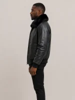 Men's Black Flight Bomber Leather jacket With Fur