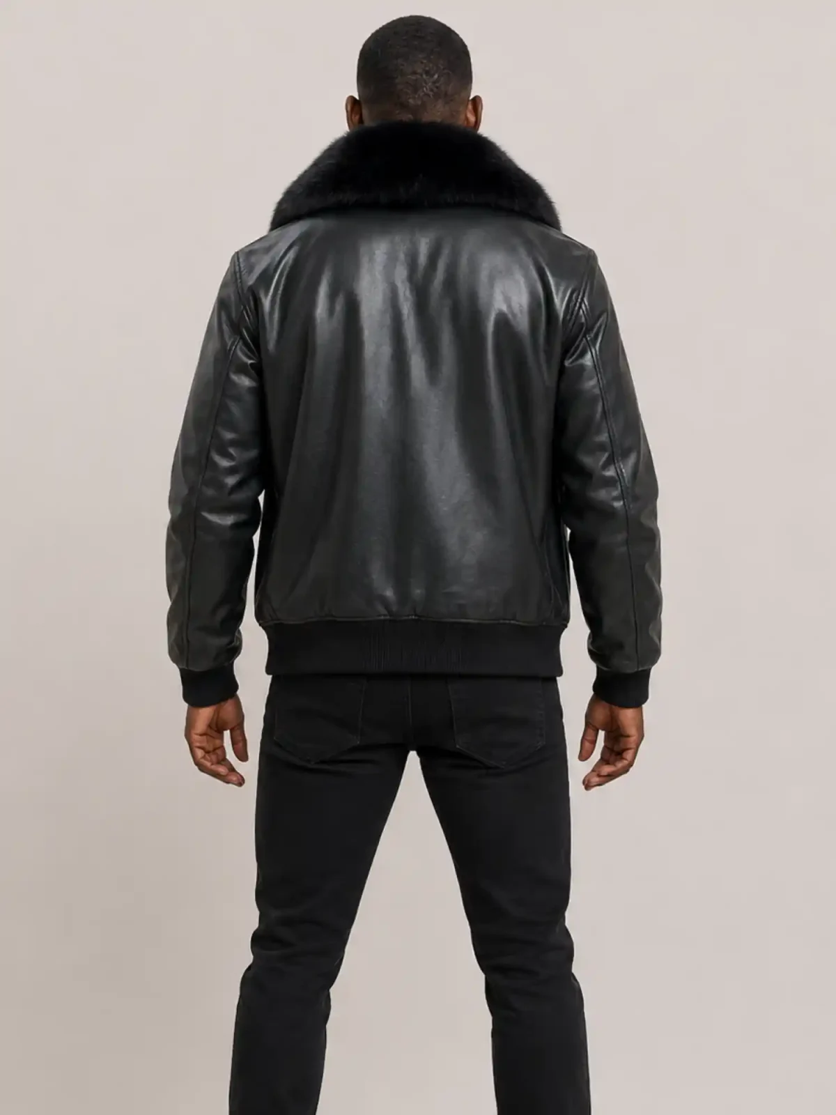 Men's Black Flight Bomber Leather jacket With Fur