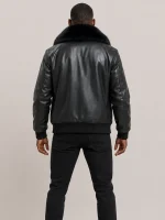 Men's Black Flight Bomber Leather jacket With Fur