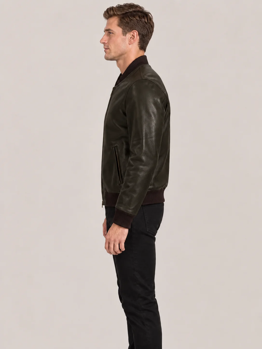 Men's Dark Olive Suede Bomer leather jacket