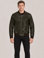 Men's Dark Olive Suede Bomer leather jacket