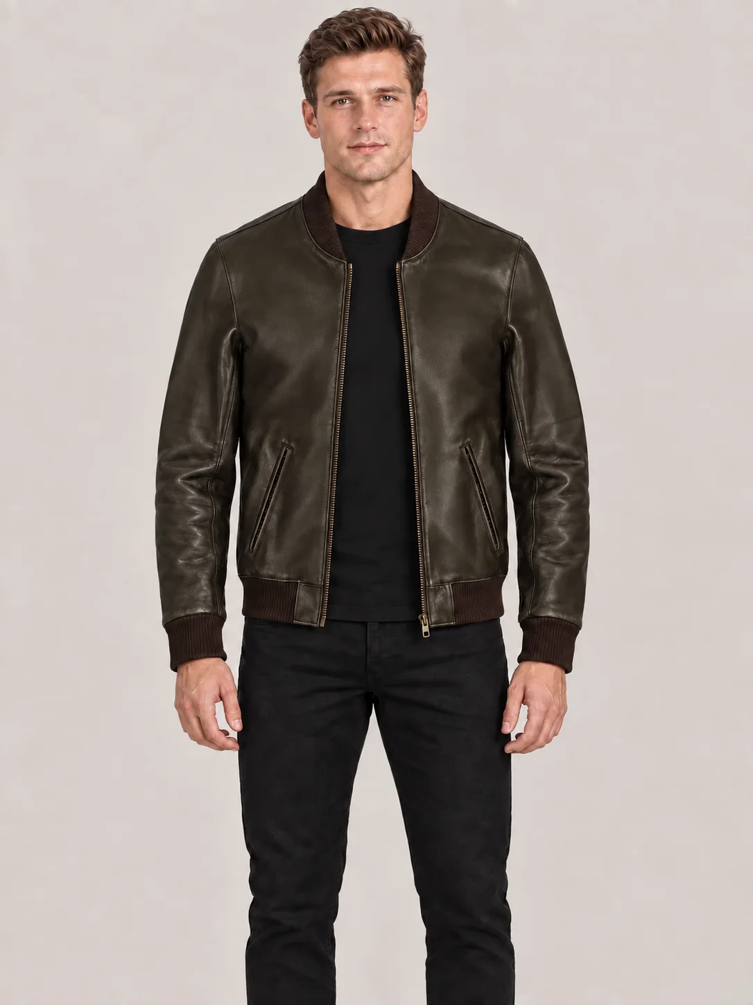 Men's Dark Olive Suede Bomer leather jacket