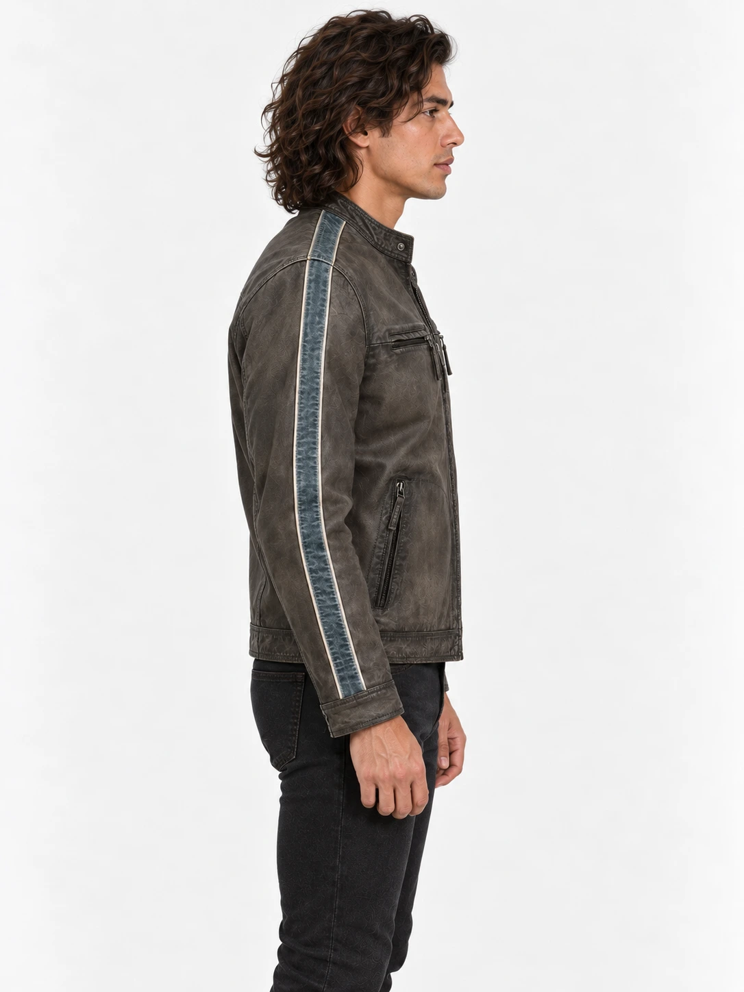 Men's Racing Stripe Leather Jacket