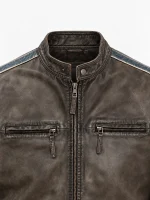 Men's Racing Stripe Leather Jacket
