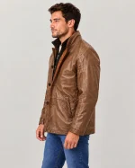 Men's Sandstone Washed Car Coat with Contrast Placket