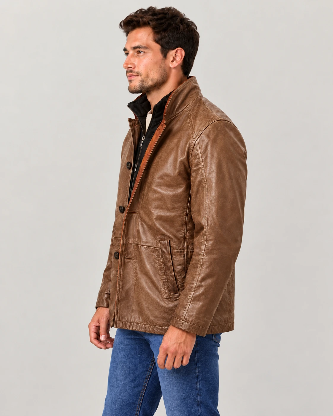 Men's Sandstone Washed Car Coat with Contrast Placket