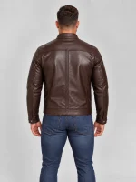 Men's Brown Stand UP Collar Genuine Leather Jacket