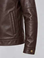 Men's Brown Stand UP Collar Genuine Leather Jacket
