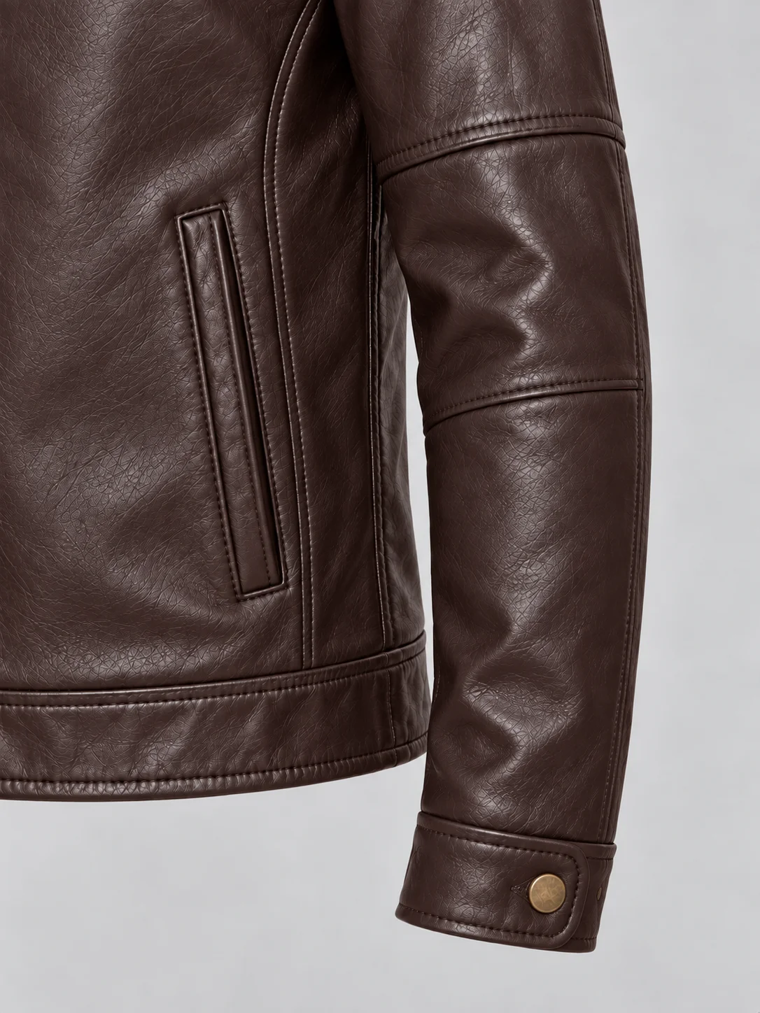 Men's Brown Stand UP Collar Genuine Leather Jacket