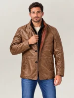 Men's Sandstone Washed Car Coat with Contrast Placket