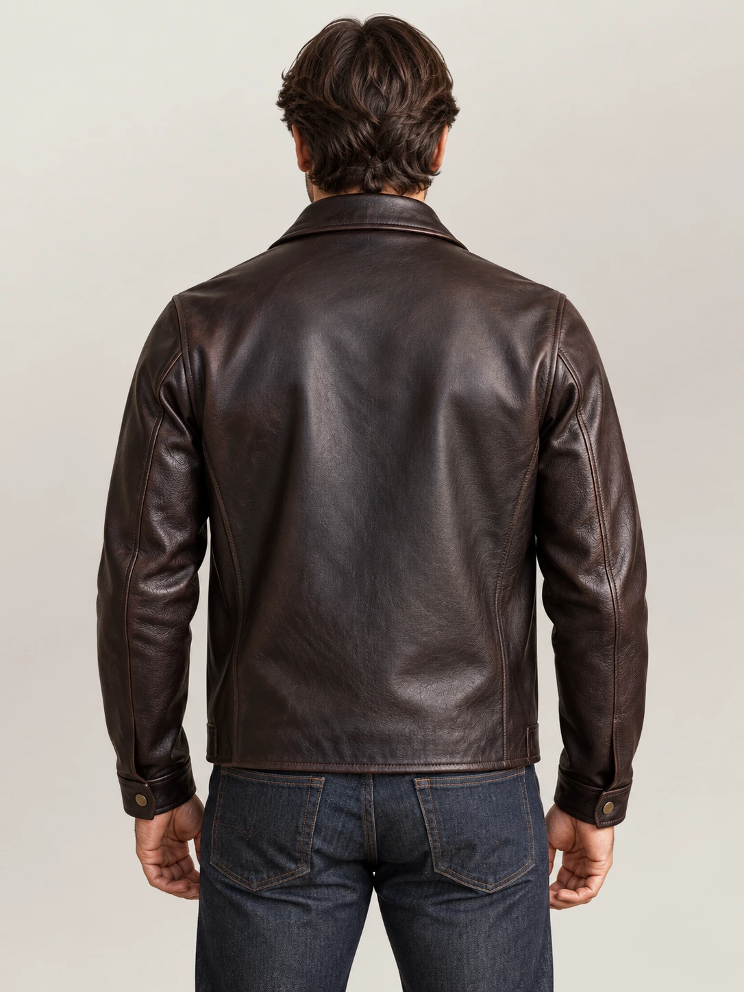 Men's Classic Brown Bomber Cowhide Leather Jacket