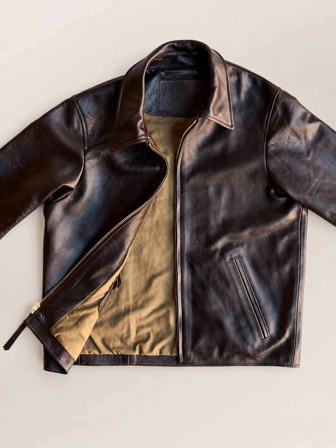Men's Classic Brown Bomber Cowhide Leather Jacket